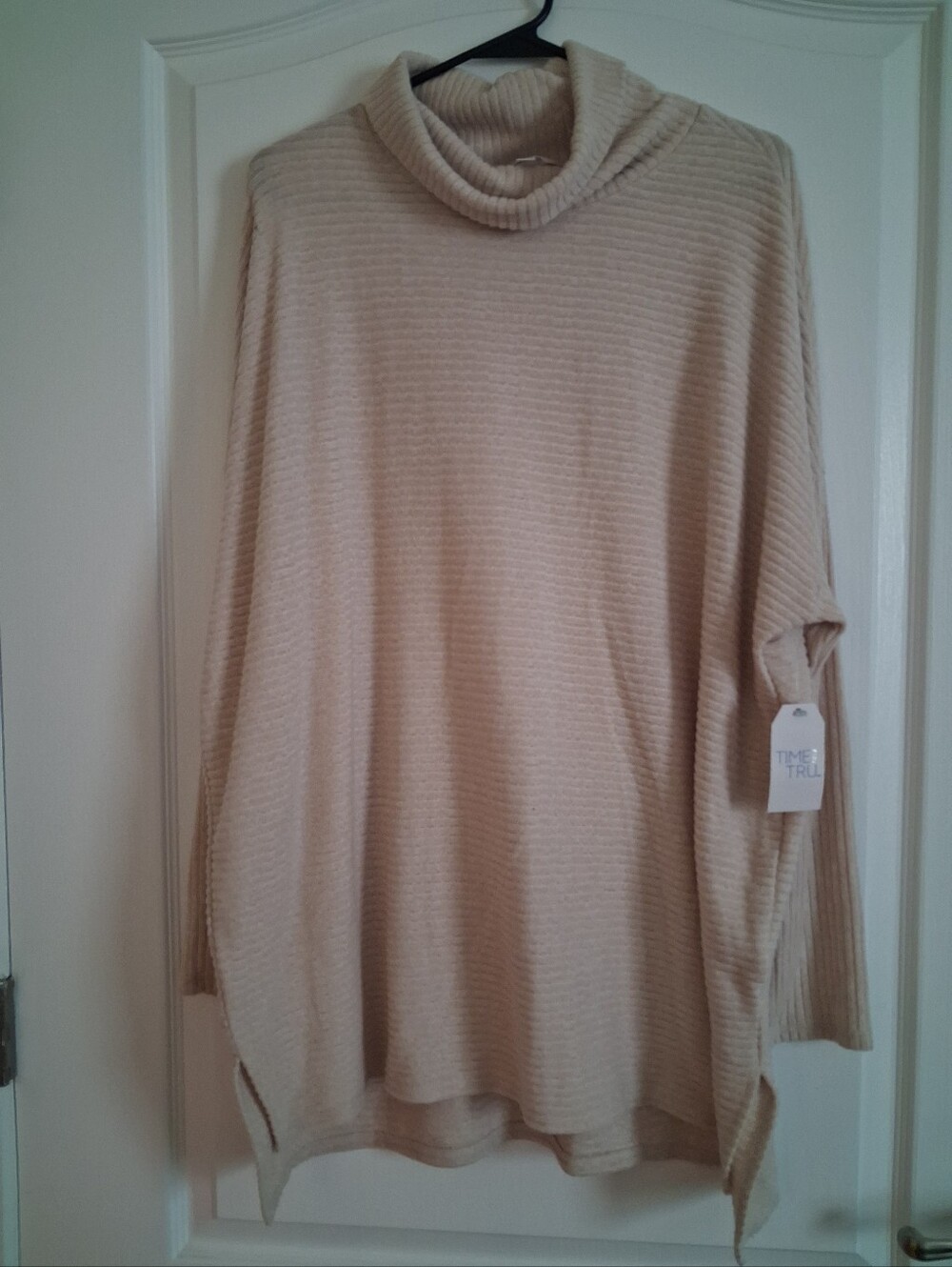 Cream Ribbed Turtleneck Sweater